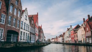 A low angle shot of Brugge, Bruges Belgium